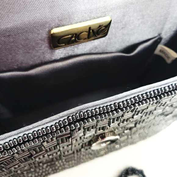 Nwot Cache Charcoal Gray Beaded Rectangle Geometric Evening Bag w/beaded… - Picture 9 of 11